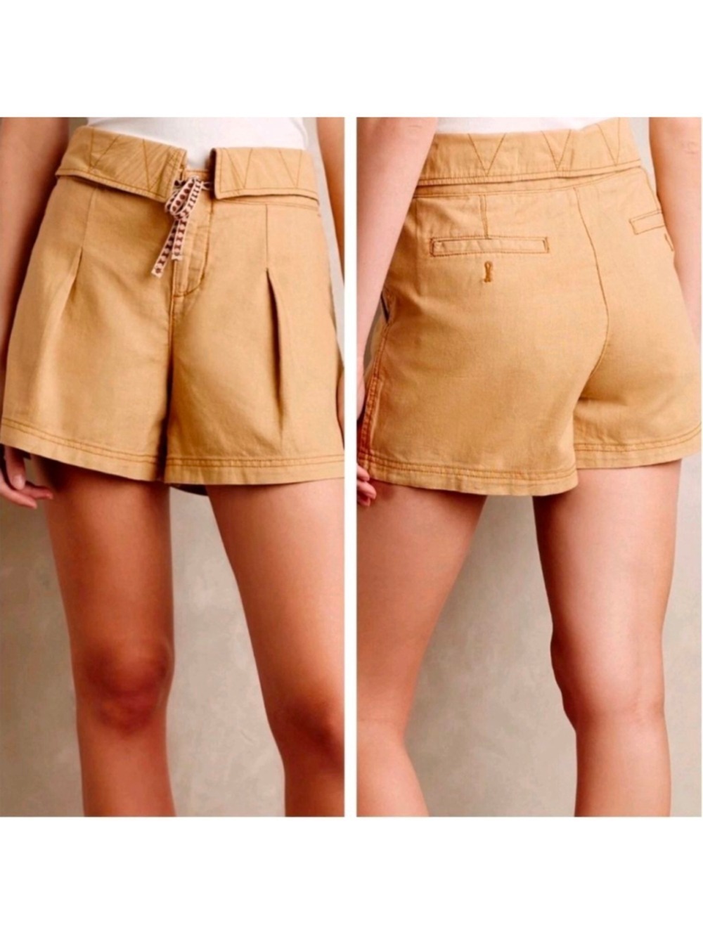 Anthropologie Pleated Linen Cotton Short Color Bronze size 8 by Hei Hei